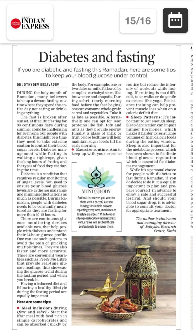 April 4, 2022: Ramadan 2022, Articles by Dr. Jothydev Kesavadev on Ramadan Fasting