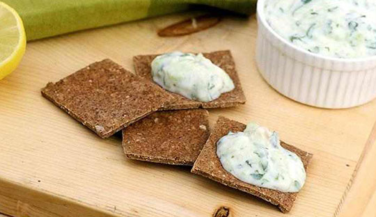 Ragi and oat crackers with cucumber dip