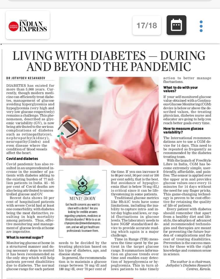 Article by Dr.Jothydev Kesavadev on The New Indian Express online 